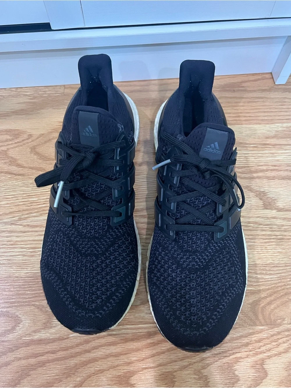 adidas Black Knit Running Shoes with White Boost Midsole